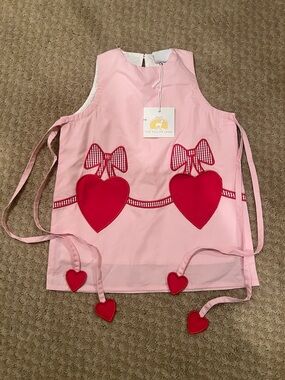 The Yellow Lamb Pink Girls Jumper Dress with Red Heart Appliqués